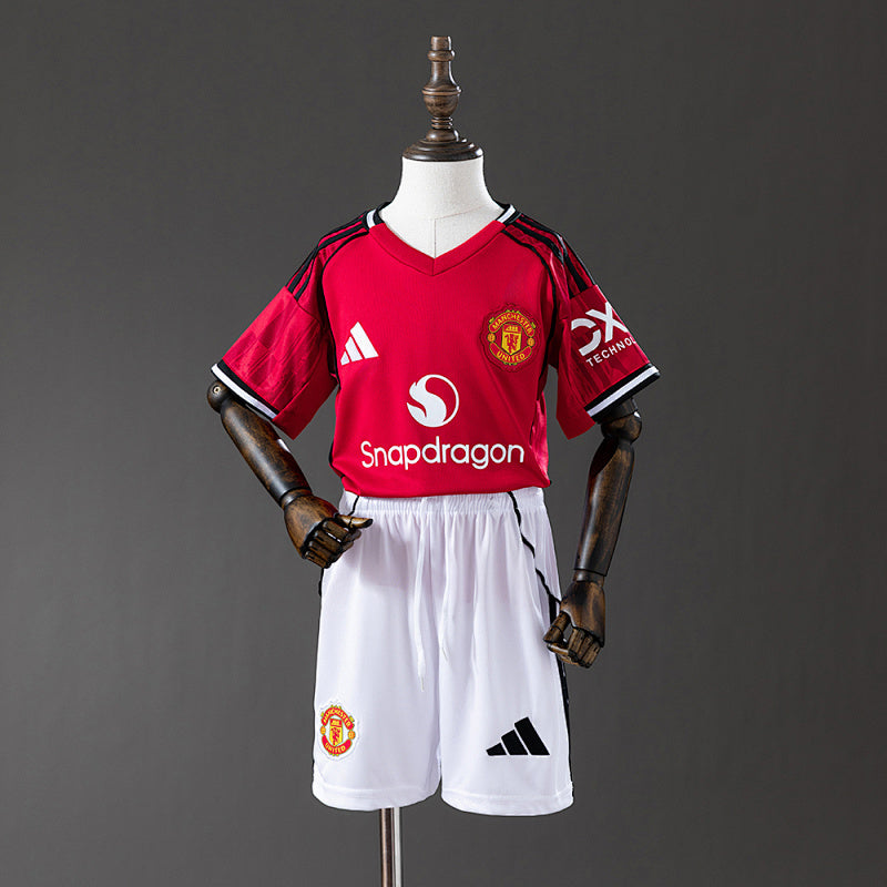 Manchester United 2025/26 Home Kids Kit Jersey Fan Version