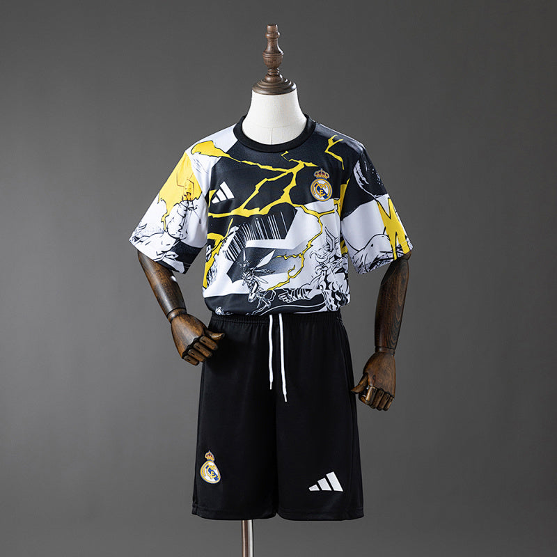 Real Madrid 2025/26 Avengers - Pre-Match (Black and White) Kids Kit Jerseys