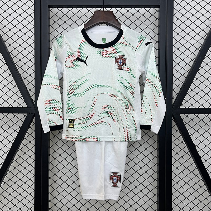 2025 Kids Portugal Away Jersey Kit Long Sleeve