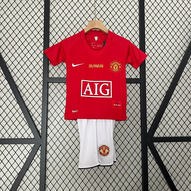 Kids Manchester United 2007/08 UEFA Champions League Home Jersey Kit Fan Version