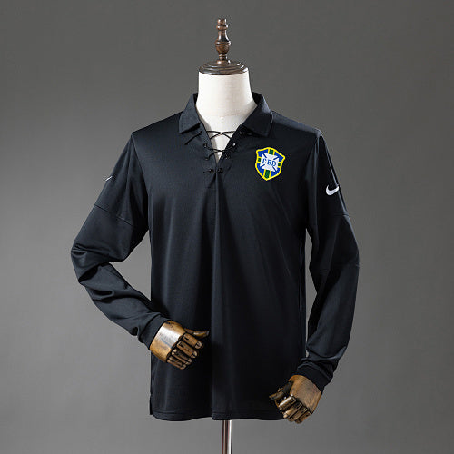 Brazil 2004 Special Edition Black Long Sleeve Retro Jersey Fan Version