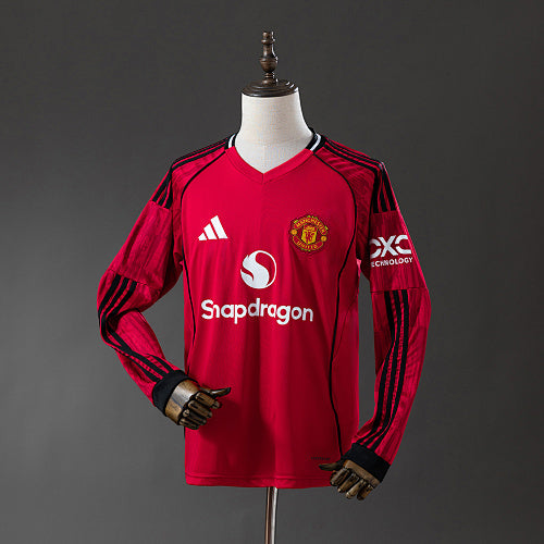 Manchester United 2025/26 Home Long Sleeve Jersey Fan Version